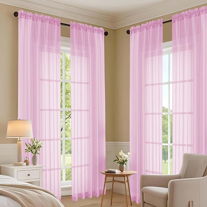 OVZME Light Pink Sheer Curtains 63 Inches Long 2 Panels Set, Light Filtering - Image 7