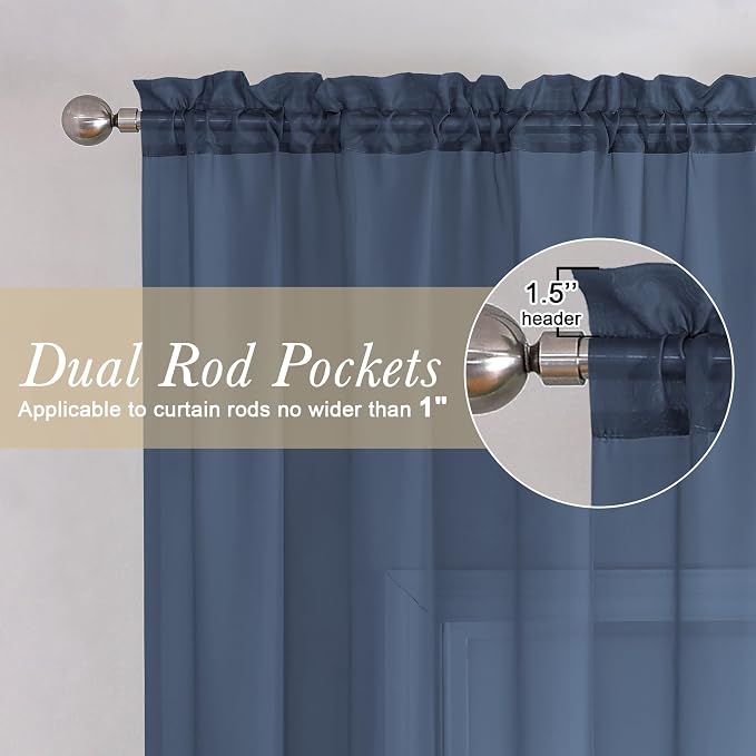 Lecloud Navy Blue Sheer Curtains 120 Inches Long 2 Pcs, Solid Voile Light - Image 6