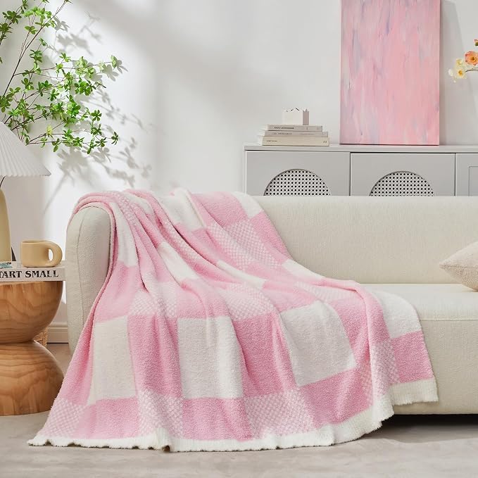 Snuggle Sac Checkered Blanket, Baby Pink Throw Blanket - Image 3