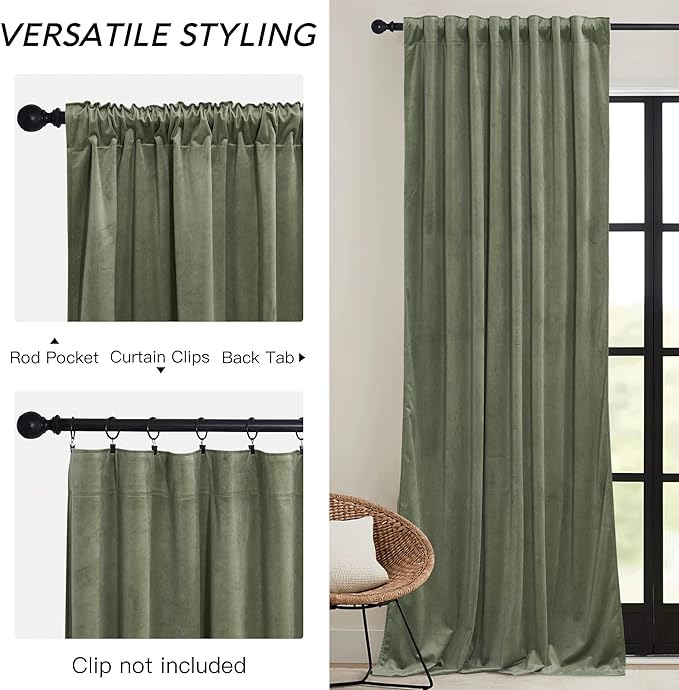 RYB HOME Sage Green Velvet Curtains - Image 2