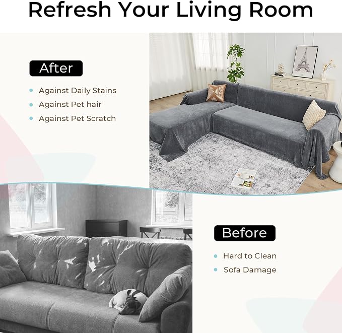 CAPALOCA Sectional Couch Covers, 2 Pieces Chenille Sofa Cover L Shaped Couch - Image 5