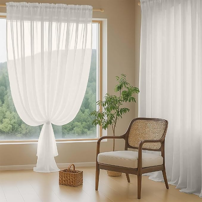 Ivory Sheer Curtains 216 Inches Long, Extra Long Light Filtering Scarf Curtains - Image 8