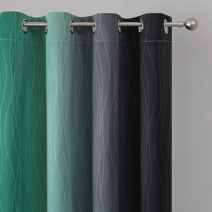 Estelar Textiler Green and Black Ombre Blackout Curtains 54 Inch Length - Image 4
