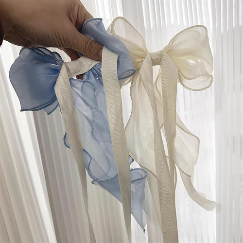 2 Pack French Silky Bow Curtain Tiebacks, Elegant Lace Ribbon - Image 2