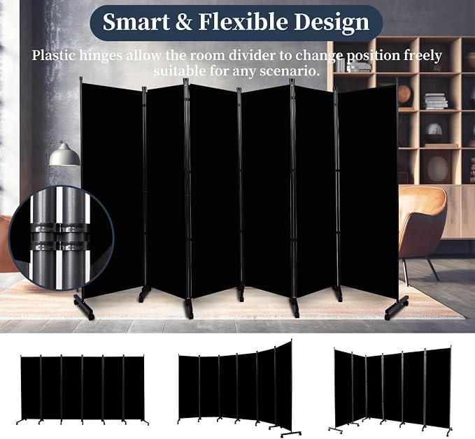 Room Divider Folding Privacy Screens W/Lockable Wheels - Image 6