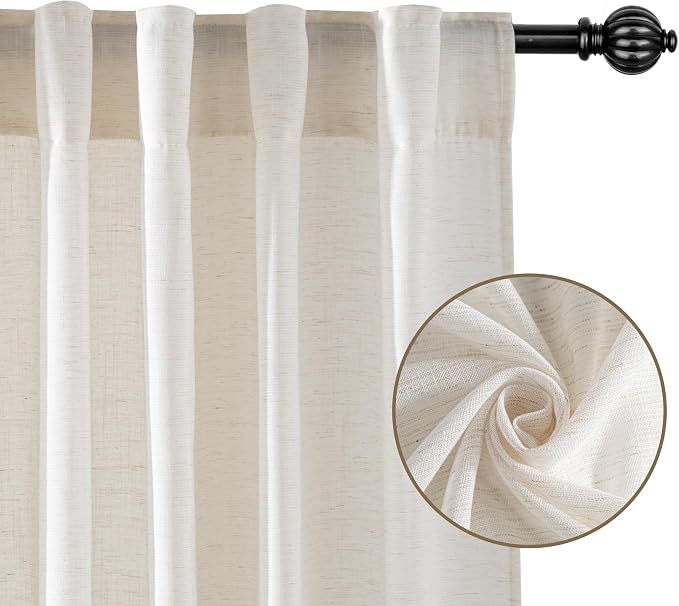 RYB HOME Ivory Sheer Curtains for Living Room, Linen Blend Filter Sunlight - Image 7