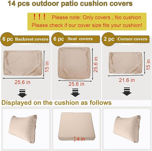 14 Piece Outdoor Patio Cushion Cover Replacement, Waterproof Patio Cushion - Image 2