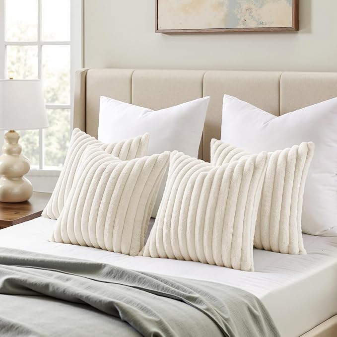MIULEE Faux Fur Plush Decorative Throw Pillow Covers 18x18 Set of 4, Spring - Image 5