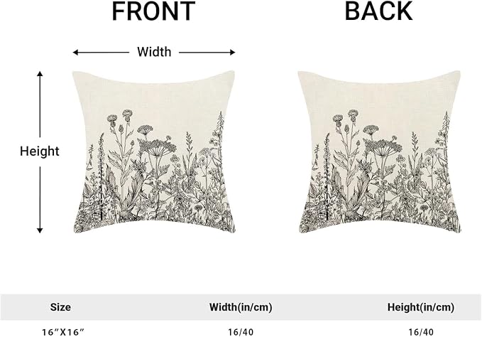 AEIOAE Black White Gray Pillow Covers 16x16 Inch Set of 2, Spring Wildflower - Image 5