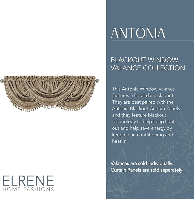 Elrene Home Fashions Antonia Floral Damask Waterfall Window Valance - Image 2