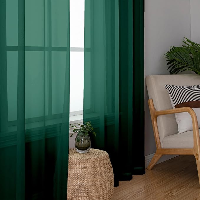 Lecloud Hunter Green Sheer Curtains 78 Inches Long 2 Panels, Airy Voile Solid - Image 6