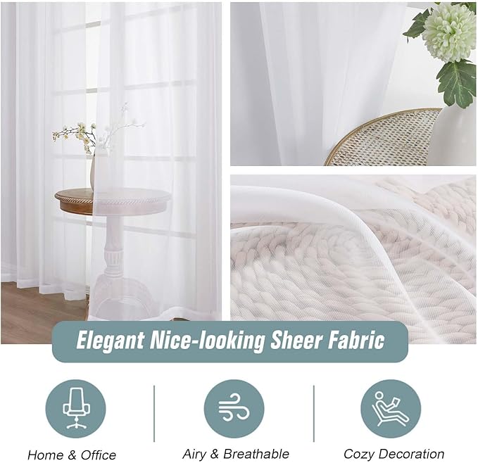 White Sheer Curtains for Window 72 inches Long 2 Panels Set, Soft Airy Modern - Image 4