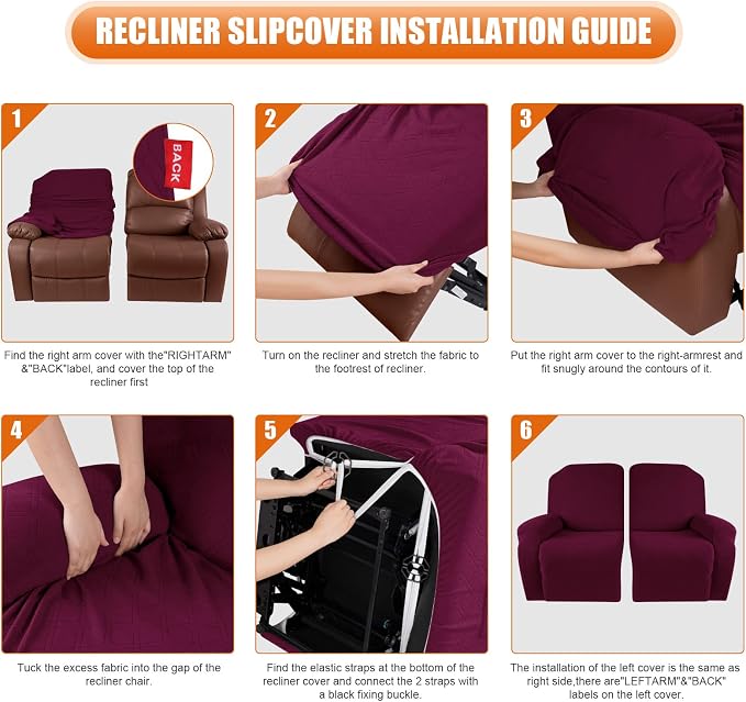VANSOFY Recliner Cover, 2-Pieces Stretch Reclining Couch Cover - Image 6