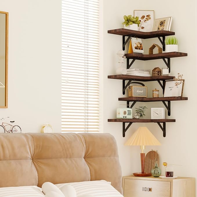 Fixwal Floating Shelves for Wall, Rustic Wood Wall Mounted Corner Shelf for - Image 6