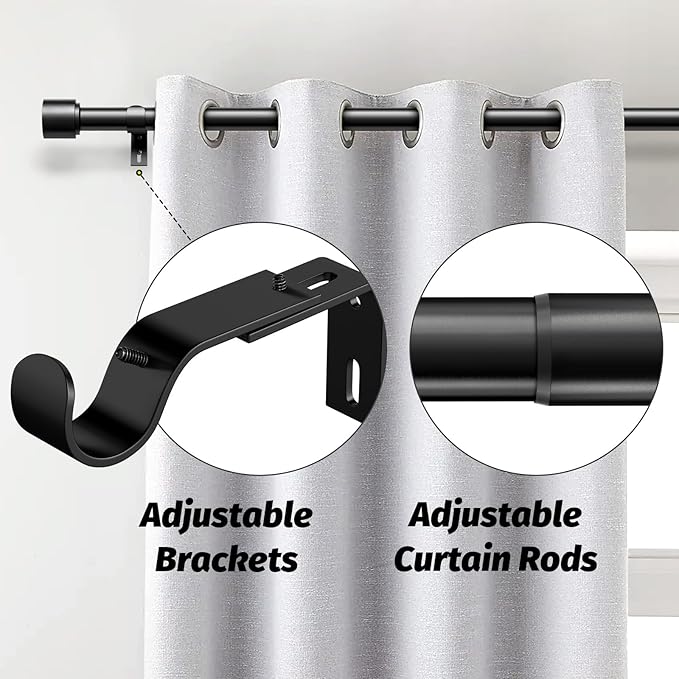GEEBOBO Black Curtain Rods for Windows 28 to 48 Inch, 1 Inch Adjustable Heavy - Image 2