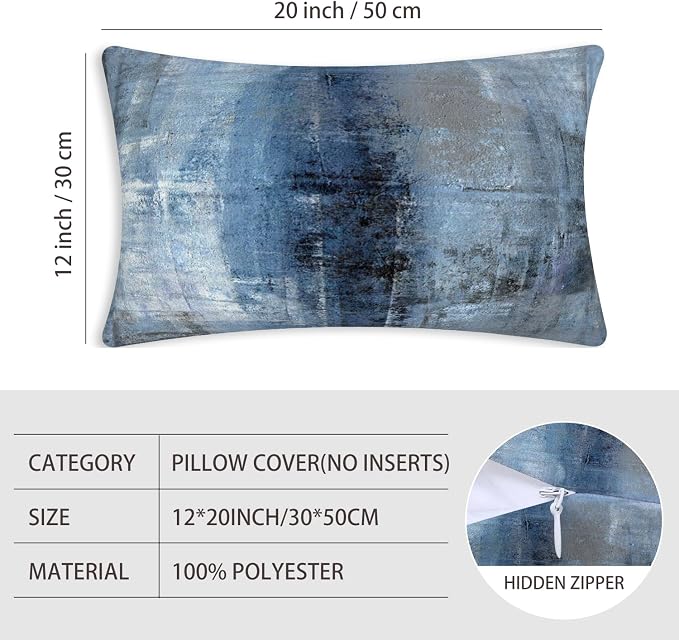 Blue and Grey Abstract Art Artwork Pillow Cover, Gallery Modern Decorative - Image 4