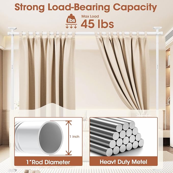 SUNALLY Room Divider No Drilling Curtain Rod Wall Divider - Image 5