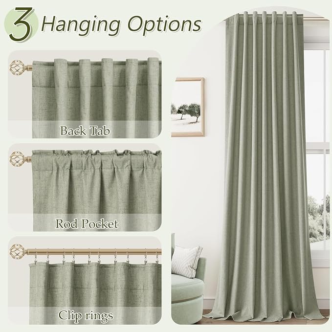Guken Sage Green 100% Blackout Curtains 105 Inch Length 2 Panels Set - Image 6