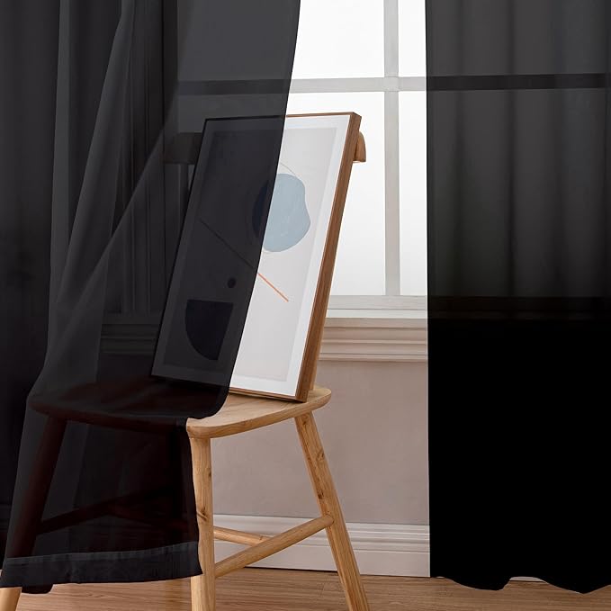 Aiyufeng Sheer Black Curtains 120 Inches Long, Extra Long Rod Pocket Solid - Image 6