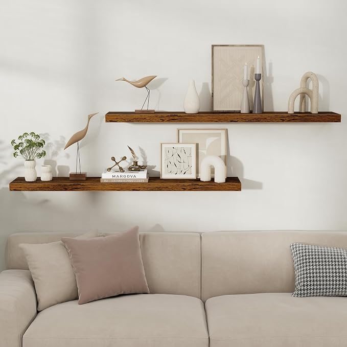 Fun Memories Floating Shelves for Wall, Rustic Wood Wall Mounted Shelves for - Image 2