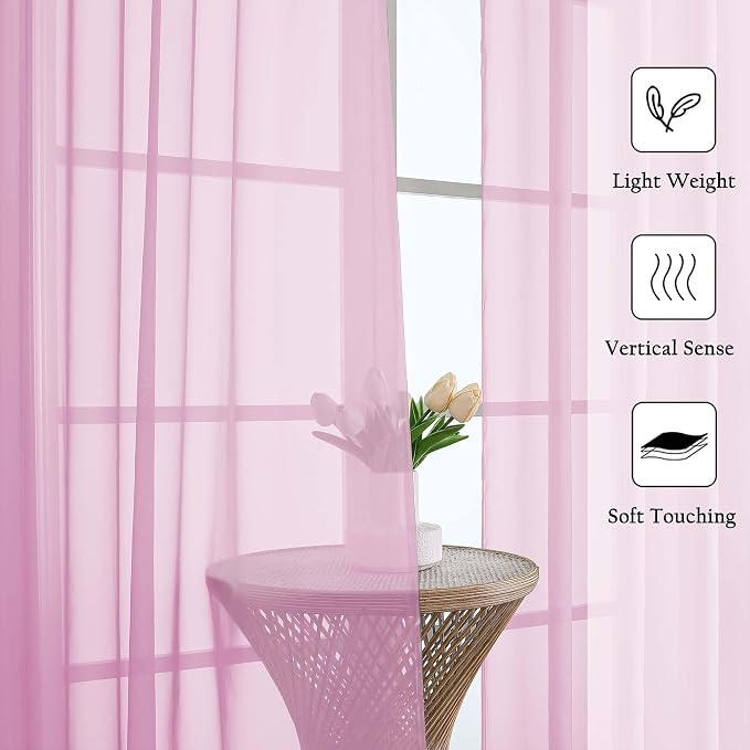Lecloud Light Pink Sheer Curtains 90 Inches Long 2 Panels Set, Dual Rod Pocket - Image 2