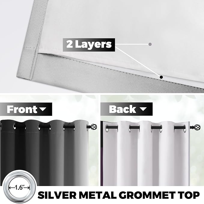 Yakamok 100% Blackout Curtains 63 Inch Length 2 Layers, Light Blocking Thermal - Image 3