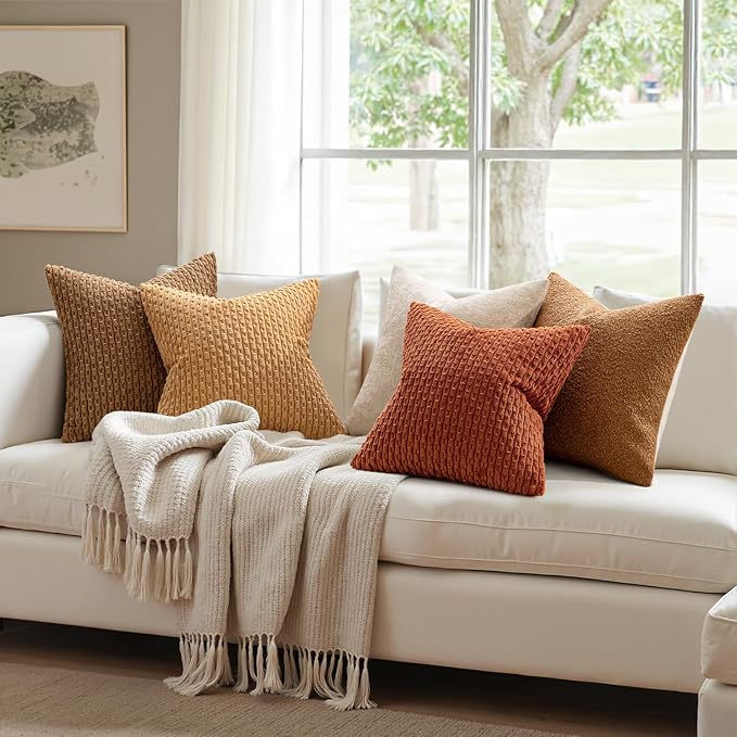 MIULEE Rust Throw Pillow Covers Soft Corduroy Decorative Set of 2 Boho Striped - Image 5