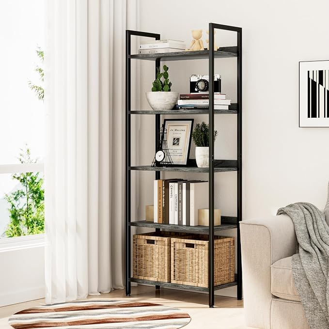 NUMENN Bookshelf, 5 Tier Bookshelves, Home Office Bookcase Shelf Storage - Image 2