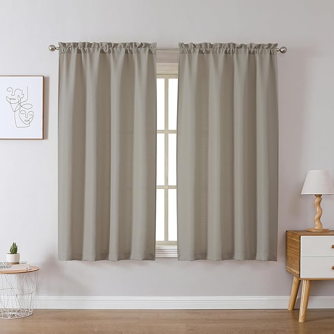 Chyhomenyc Stone Beige Curtains 45 Inch Length 2 Panels, Faux Linen Textured - Image 2
