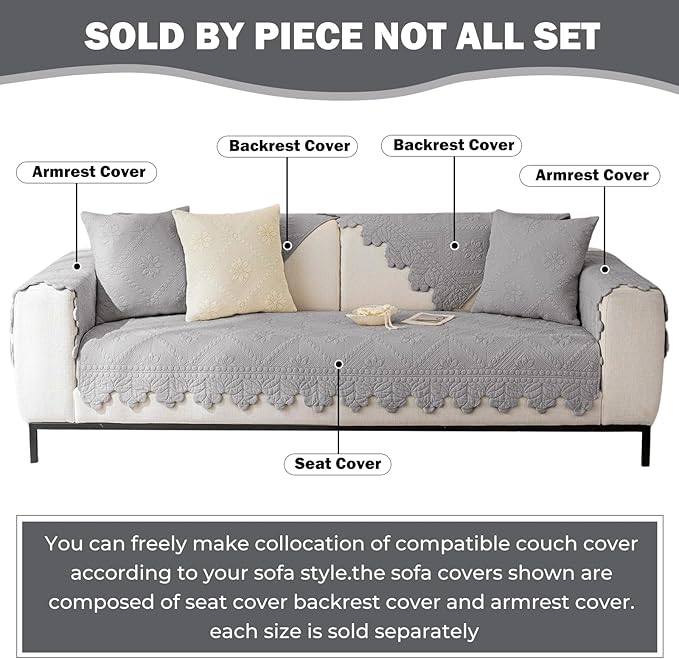 Cotton Quilted Dog Couch Cover for Sofa Farmhouse Rustic Embroidery Sectional - Image 2