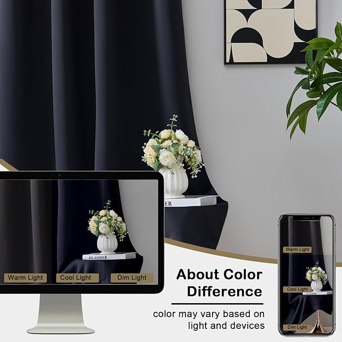 OVZME Black Blackout Curtains for Bedroom 96 Inches Long 2 Panels, Soft Fabric - Image 7