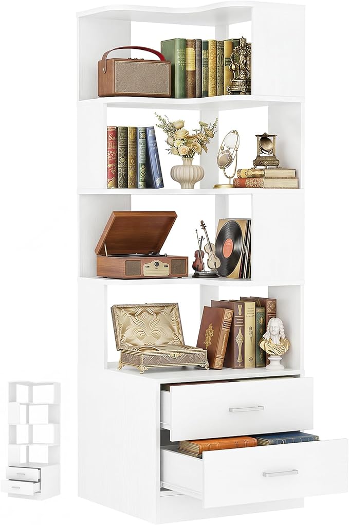 Armocity Corner Bookshelf with Drawers, 7 Tier Corner Book Shelf Display by Armocity