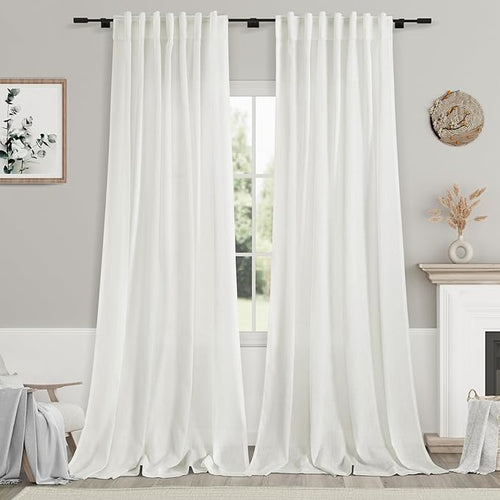 2 Panels Set Ivory Linen Curtains 105 Inches Long by Nanspring