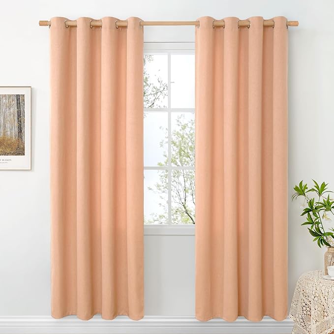 BGment Peach Linen 78 Inch Length Curtains by BGment