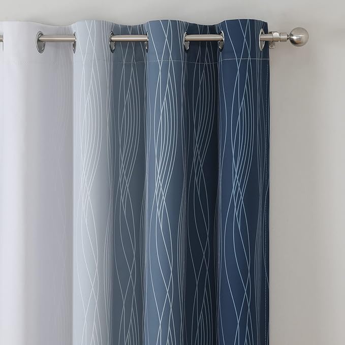 Estelar Textiler Navy Blue and Greyish White Blackout Curtains 108 Inches Long - Image 4