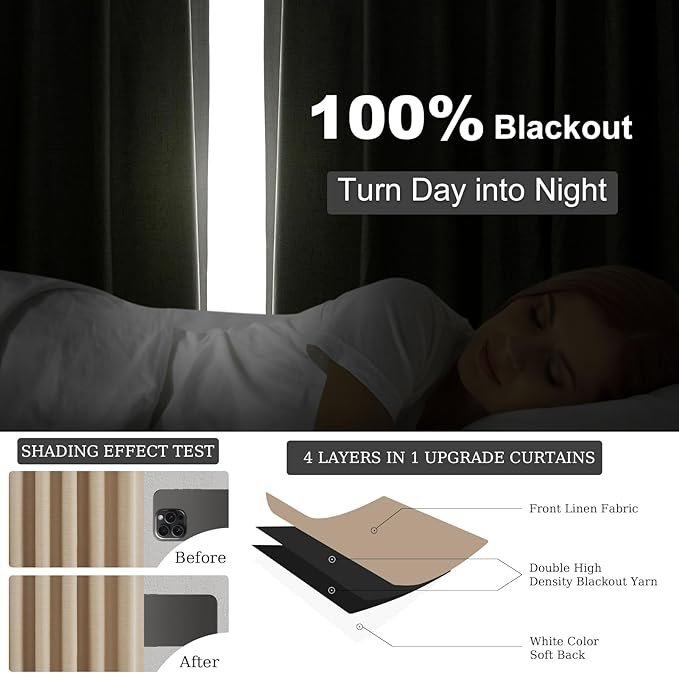 Topfinel Blackout Linen Blend Curtains 96 Inches Long 2 Panels, Back Tab and - Image 5