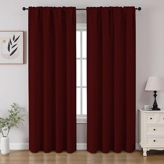CUCRAF Burgundy Red Blackout Curtains 96 inch Length 2 Panels Set, Rod Pocket by CUCRAF