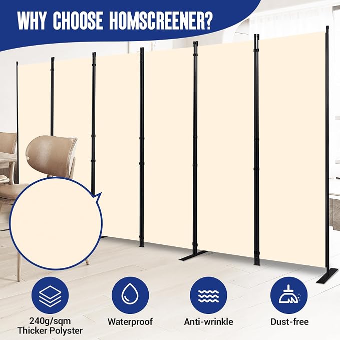 Room Divider and Folding Privacy Screens 6 Panel 132'' Wide Room Partitions - Image 3
