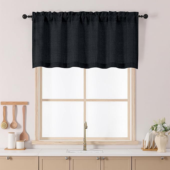 Chyhomenyc Black Kitchen Curtain 24 Inch Length, Light Filtering Textured Small by Chyhomenyc