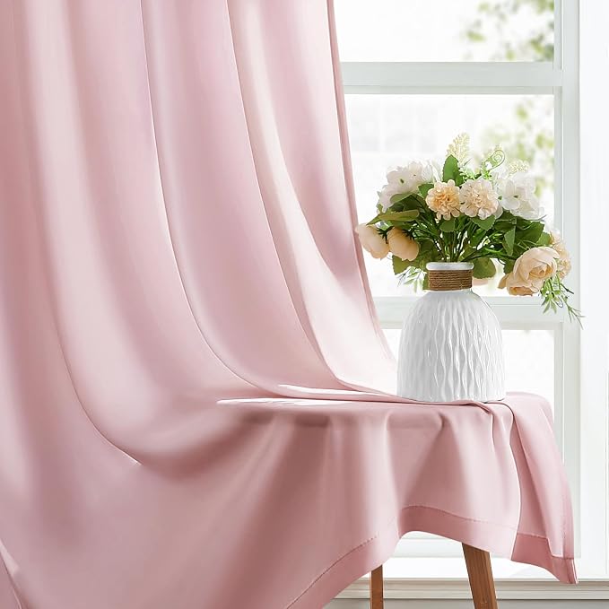 HOMEIDEAS Non-See-Through Light Pink Privacy Sheer Curtains, 52 X 45 Inches - Image 6
