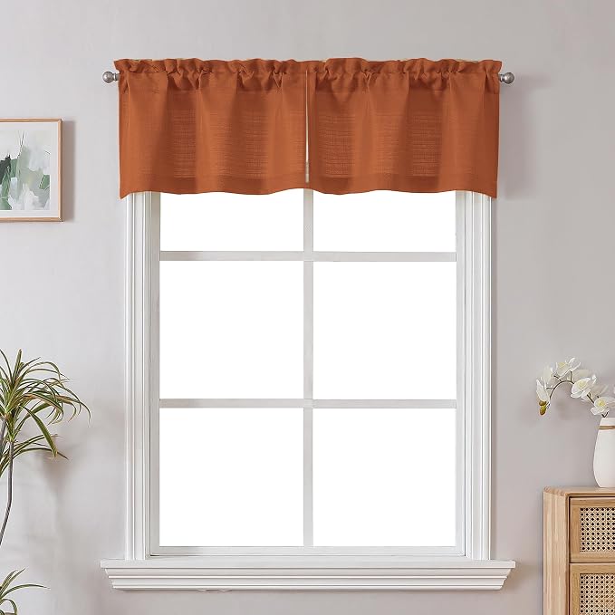 Chyhomenyc Orange Faux Linen Slub Textured Semi Sheer Small Window Kitchen by Chyhomenyc