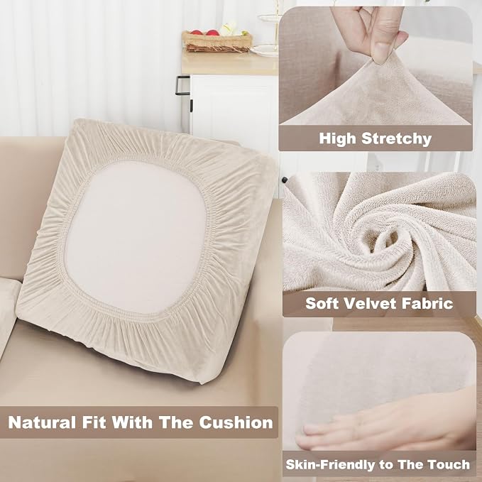 NAISI Sectional Couch Covers 6 Pieces Velvet Couch Cushion Covers L Shape Soft - Image 3