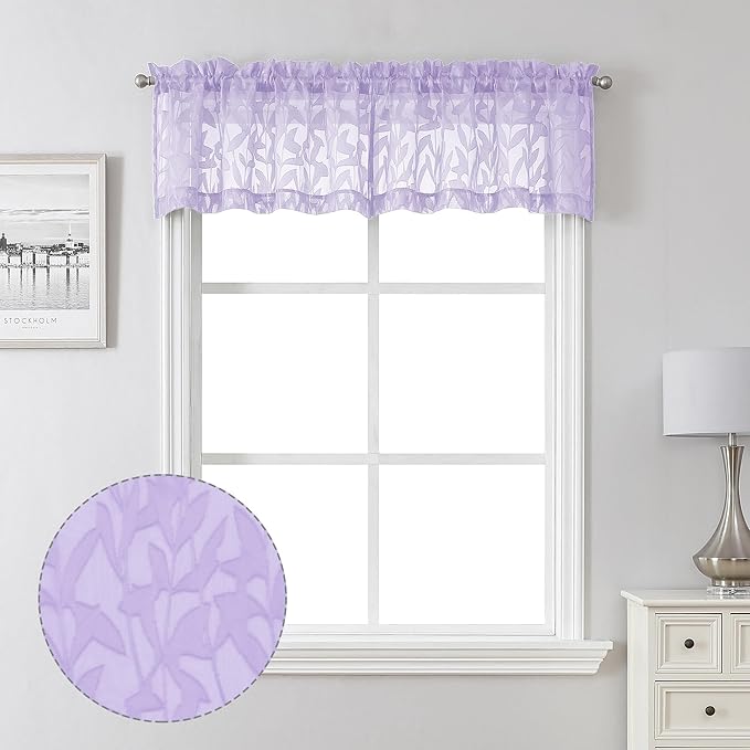 Lecloud Leia Light Purple Sheer Curtains 14 Inch Length 2 PCS, Dual Rod Pockets by Lecloud