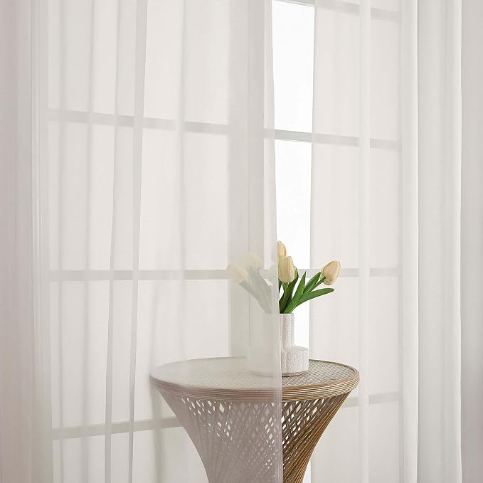 OWENIE Sheer Curtains 84 Inches Long 2 Panels Set, Ivory Sheer Curtain - Image 7