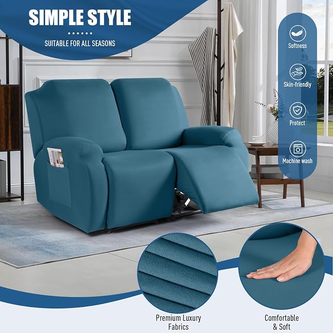 TAOCOCO Recliner Loveseat Slipcover, 2 Pieces Polyester Fabric Stretch Sofa - Image 2