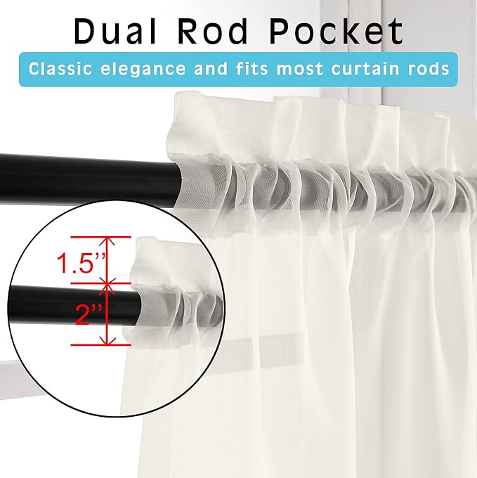 OVZME Ivory Window Valances Sheer Curtains, Modern Top Dual Rod Pocket Light - Image 2