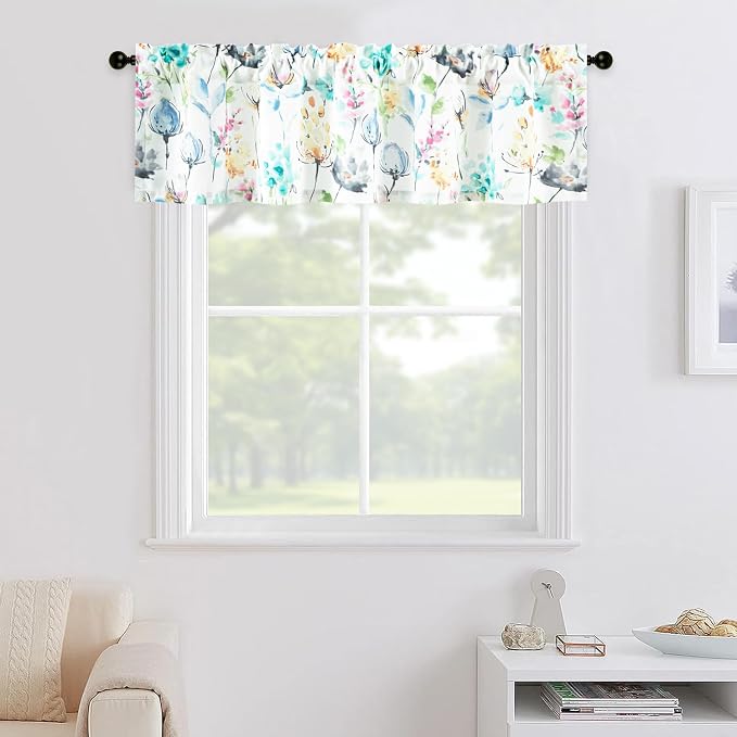 Leeva Colorful Print Valances for Kitchen Windows, Rod Pocket Farmhouse Style - Image 2