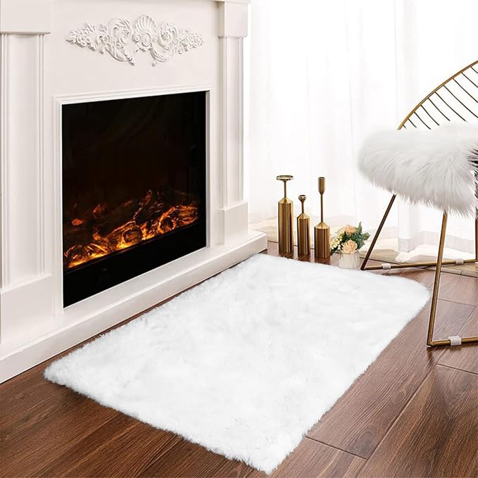 Latepis White Throw Rug 2x3 Small Furry Rugs by Latepis