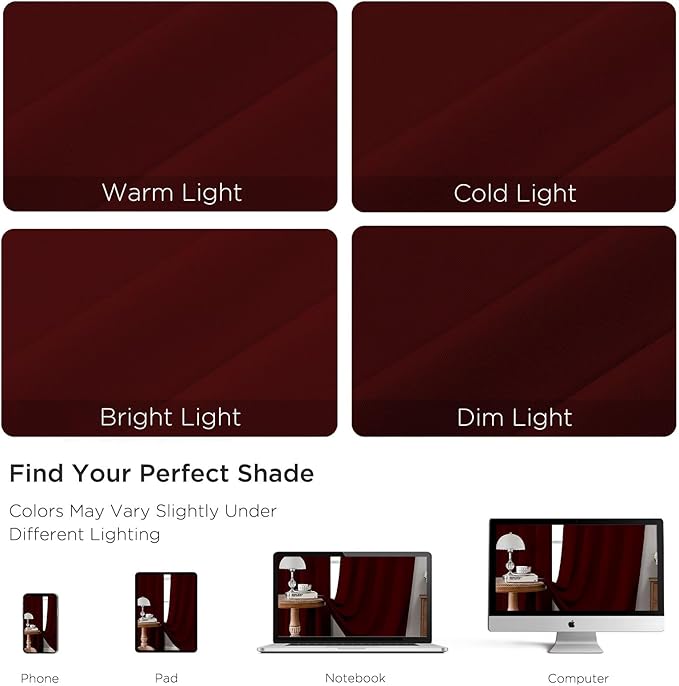 CUCRAF Burgundy Red Blackout Curtains 54 inch Length 2 Panels Set, Rod Pocket - Image 4