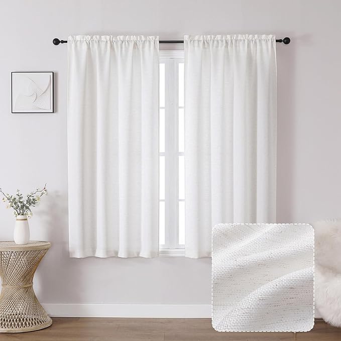 Chyhomenyc Bennet Curtains 54 Inch Length 2 Panels, Faux Linen Burlap Textured by Chyhomenyc